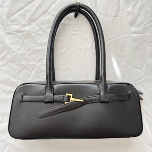 Elegant Black Handbag Mango Women's Metallic Detail Leather Bag